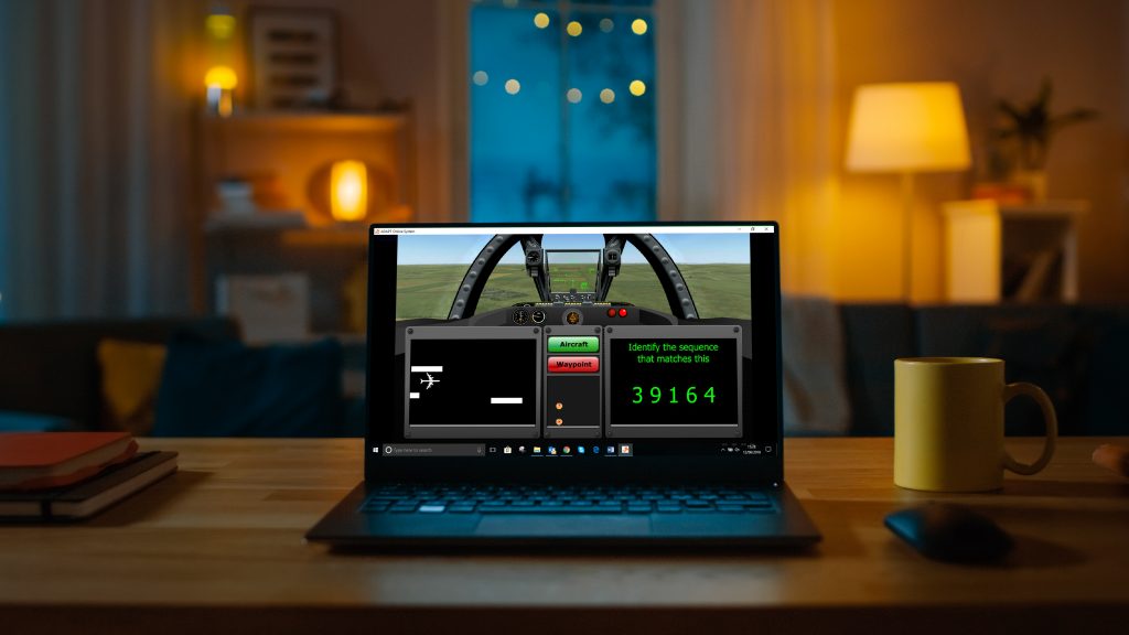 Laptop Computer Showing Green Chroma Key Screen Stands on a Desk in the Living Room. In the Background Cozy Living Room in the Evening with Warm Lights on.